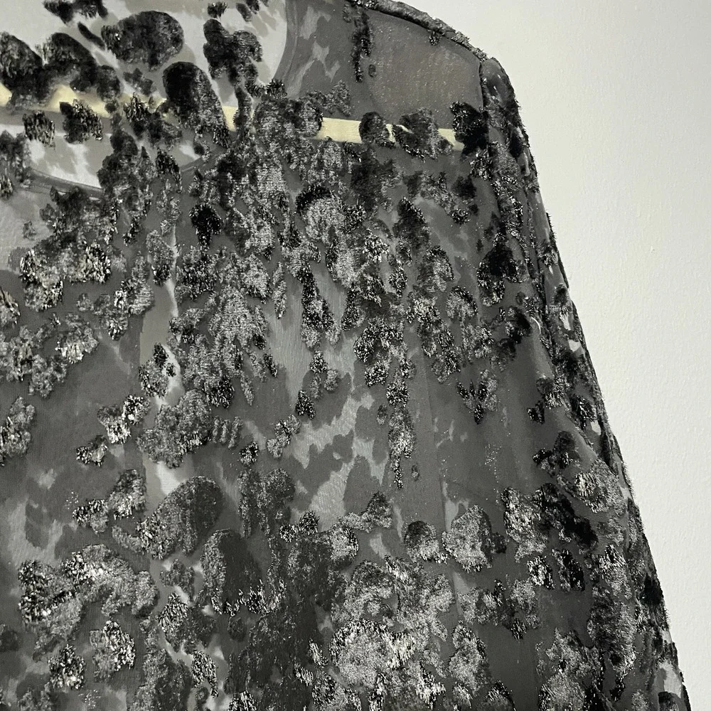 Vtg Womens Cardigan Sheer Burnout Velvet Whimsigoth Witchy Grunge Jacket Top XL*